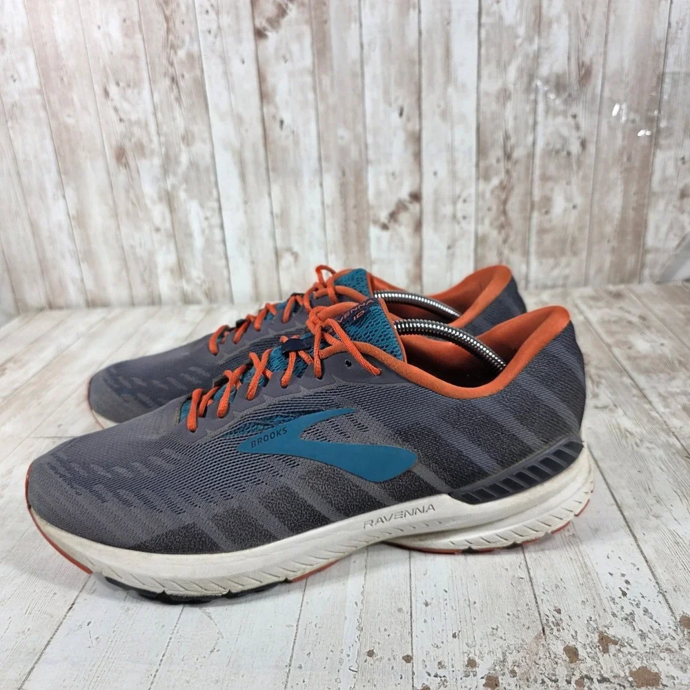 Brooks Ravenna 10 Mens 12.5 Running Shoes Grey Orange Blue 1102981D093 Sneaker